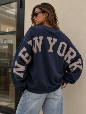 NY backtekst sweater blue