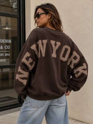 NY backtekst sweater choco 