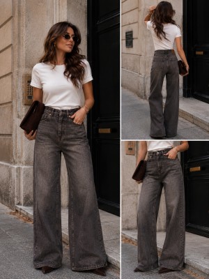 Wide leg jewelly antraciet/Brown vintage wash