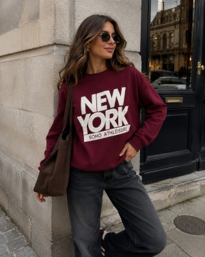 Trui new York teddy  bordeauxrood  3831248