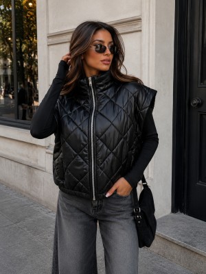 Fashion puffer bodywarmer zwart 