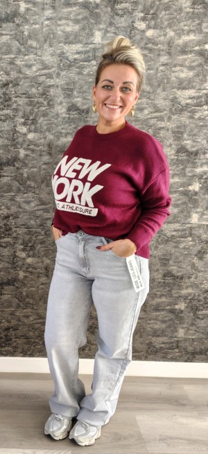 Trui new York teddy  bordeauxrood  3831248