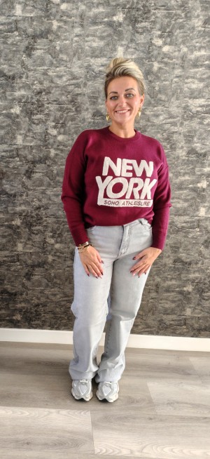 Trui new York teddy  bordeauxrood  3831248