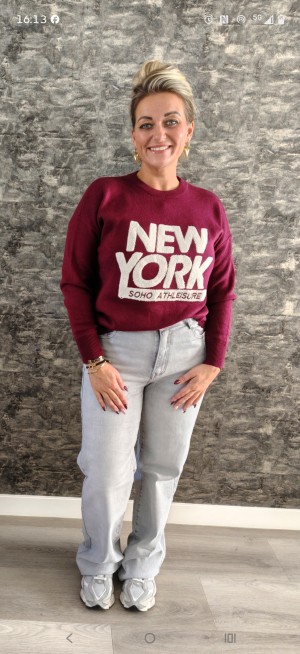 Trui new York teddy  bordeauxrood  3831248