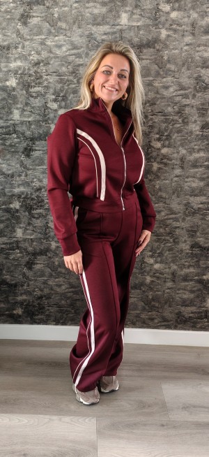 Tweedelig set bordeaux rood  streep 