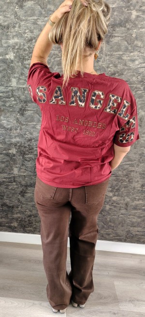 Los Angeles backtekst shirt bordeauxrood/leopard