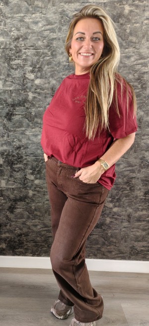 Los Angeles backtekst shirt bordeauxrood/leopard