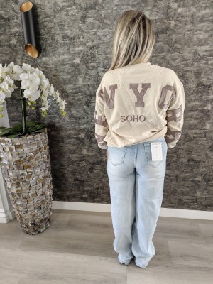 NY backtekst sweater beige