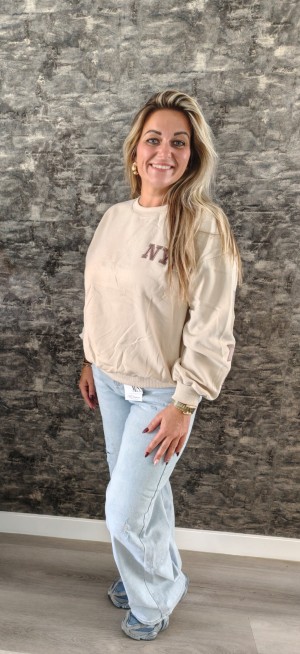 NY backtekst sweater beige