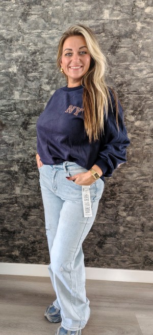 NY backtekst sweater blue