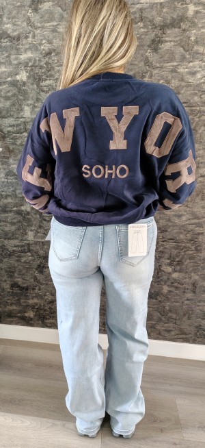 NY backtekst sweater blue