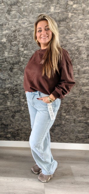NY backtekst sweater choco