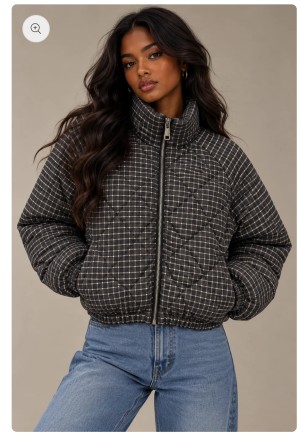 Geruit puffer jasje zwart-wit 