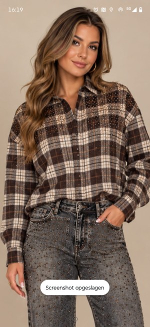 Ruitblouse bruin/beige