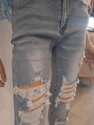 Mom jeans ripped met strass