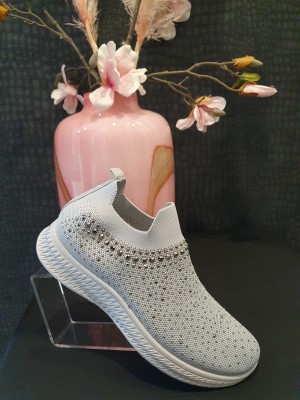 Soksneaker grijs strassteentjes