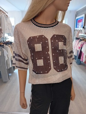 Basebal pailletten shirt zilver/zwart
