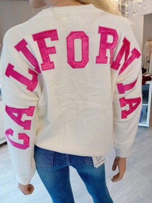 Trui calofornia backtekst white/fuchsia 