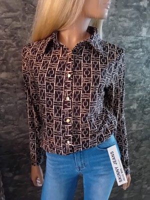 By swan travelstof blouse musthave  print Coffee HS 8797