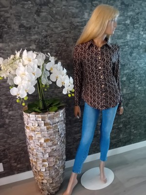 By swan travelstof blouse musthave  print Coffee HS 8797