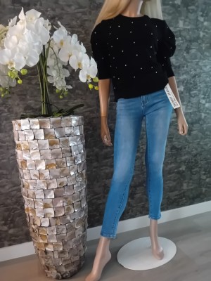 Top by clara zwart pofmouw  met steentjes D 7247