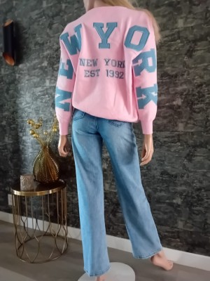 Trui newyork backtekst pink/bleu