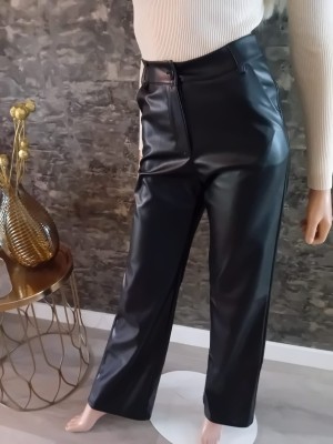 Lederlook wide leg 