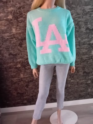 Sweater mintgroen roze LA  cm1365