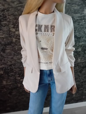 Musthave cropped mouw blazer beige