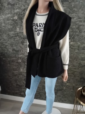 Strik teddybont gilet zwart