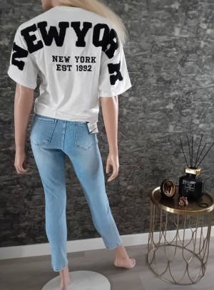 Shirt NY teddy wit zwart R7191