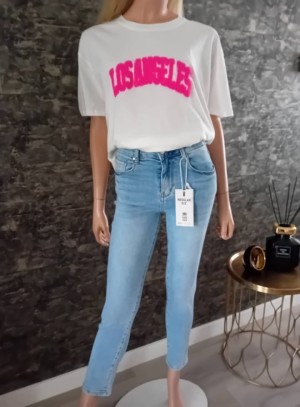 Oversized wit shirt LA fel roze teddybont 
