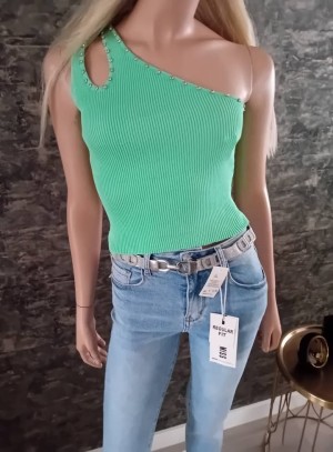 Top mouwloos mintgroen strass steentjes LM9537