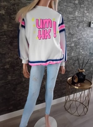 Sweater White/fluor pink 8147