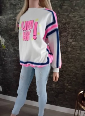 Sweater White/fluor pink 8147