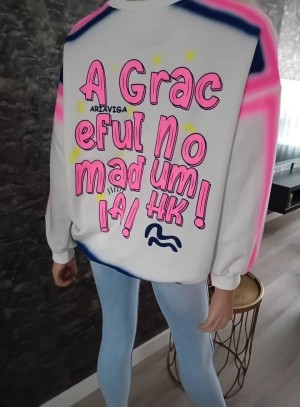 Sweater White/fluor pink 8147