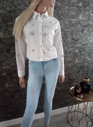 Blouse wit met strass stenen c 320