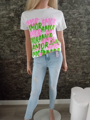 Shirt wit roze groen amour