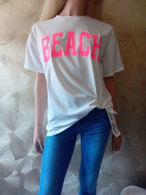 Shirt beach wit /fuchsia 801780