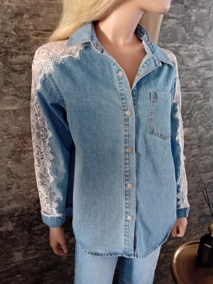 Jeansblouse  lace  H 8067