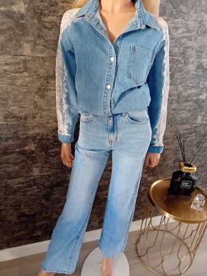 Jeansblouse  lace  H 8067