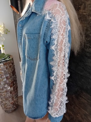 Jeansblouse  lace  H 8067