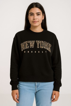 Sweater newyork panterprint zwart