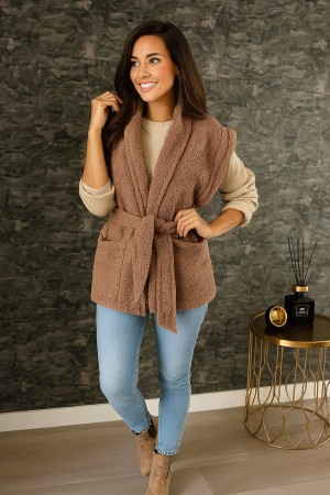 Teddy gilet camelbruin