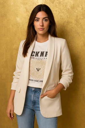 Musthave cropped mouw blazer beige