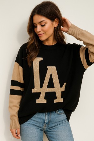 Sweater LA sparkling zwart / bruin  10399