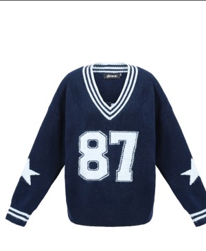 87 knitted sweater blue V 51385