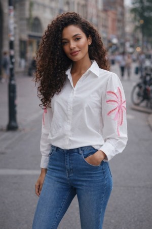 Blouse palm tree sleeve cotton  CH 2265