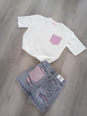 Shirt White strass steentjes roze 