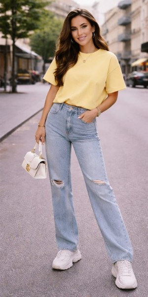 Cropped sweat shirt geel.